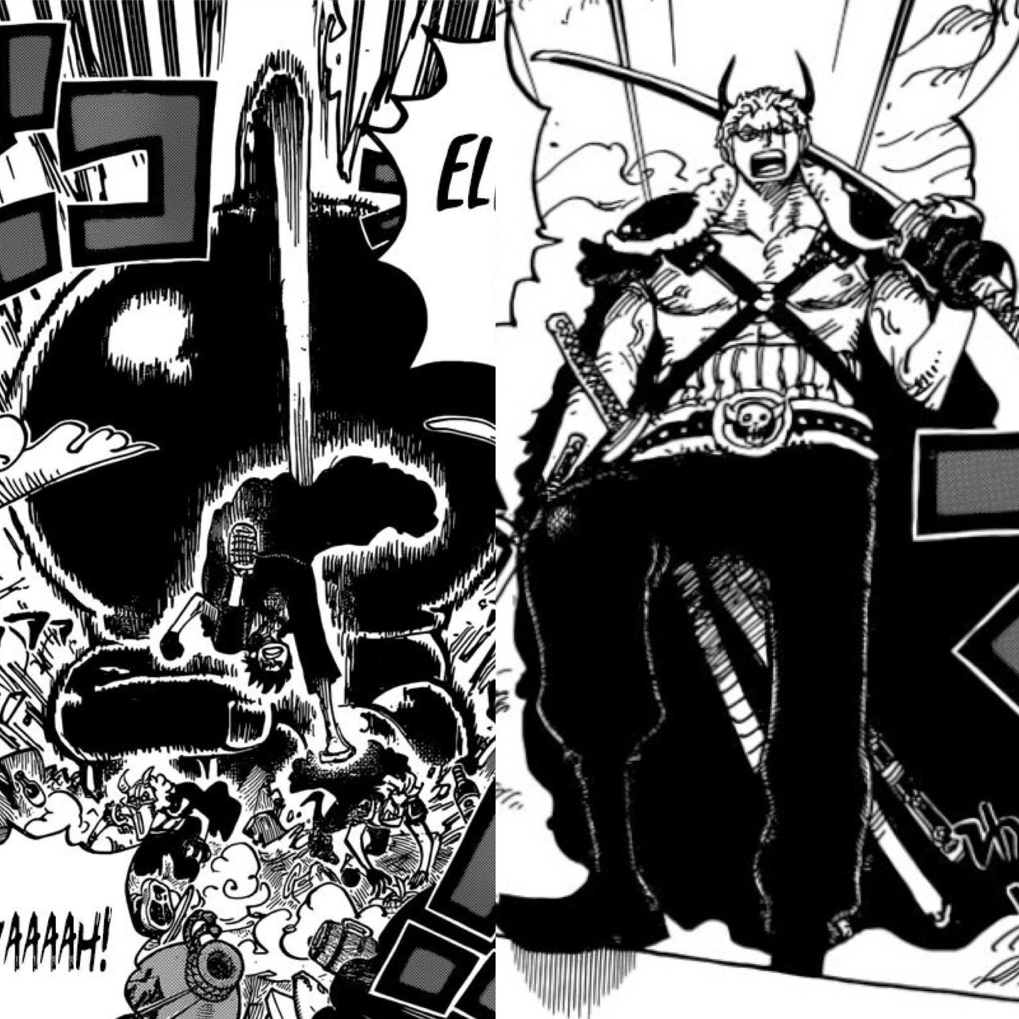 One Piece Chapter 980 Luffy and Zoro Begin a Rampage after seeing the Beast Pirates gluttony while Wano starves.