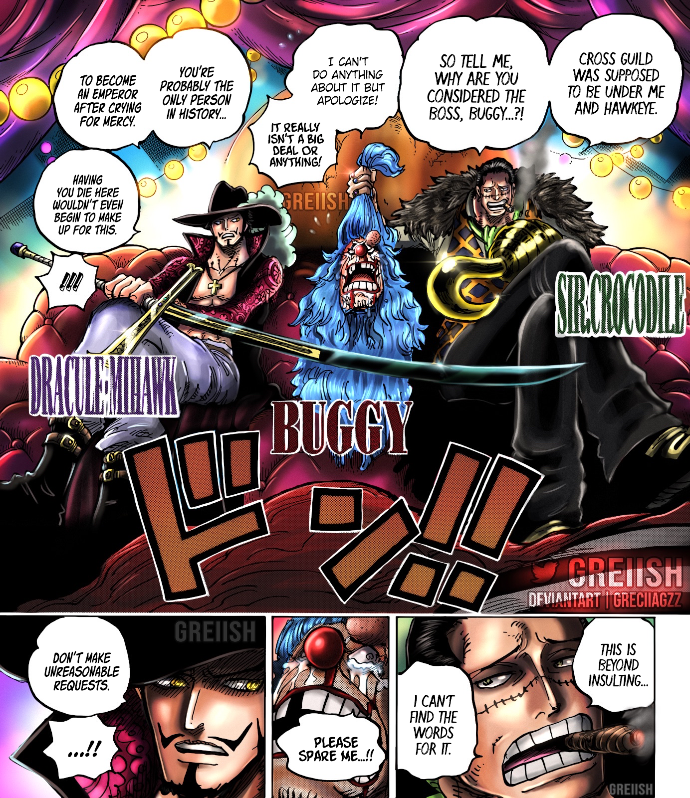 One Piece Chapter 1058-Crocodile and Mihawk Chew Out Buggy Colored