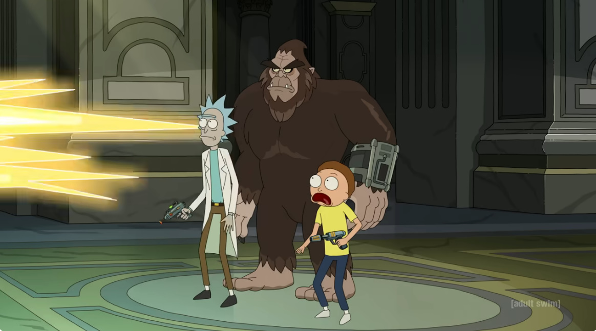 Rick and Morty S7 Ep 9-Rick, Morty, and Bigfoot Get Wasted by the Pope